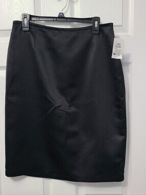 Isabella Suits Black Satin Pencil Skirt
